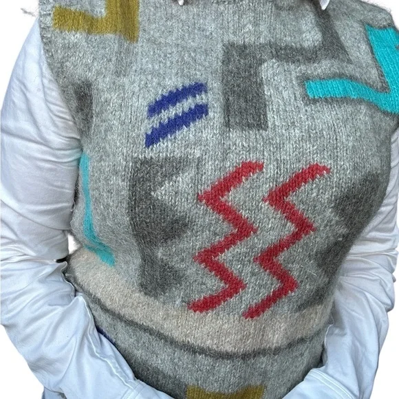Wool Colorful Geometric Patterned Vest - Medium - Picture 6 of 13